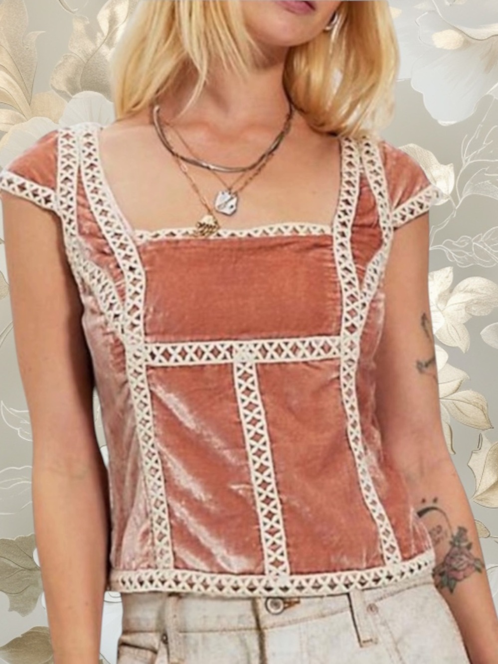 FREE PEOPLE TYLER VELVET EMBROIDERED CORSET TOP SP